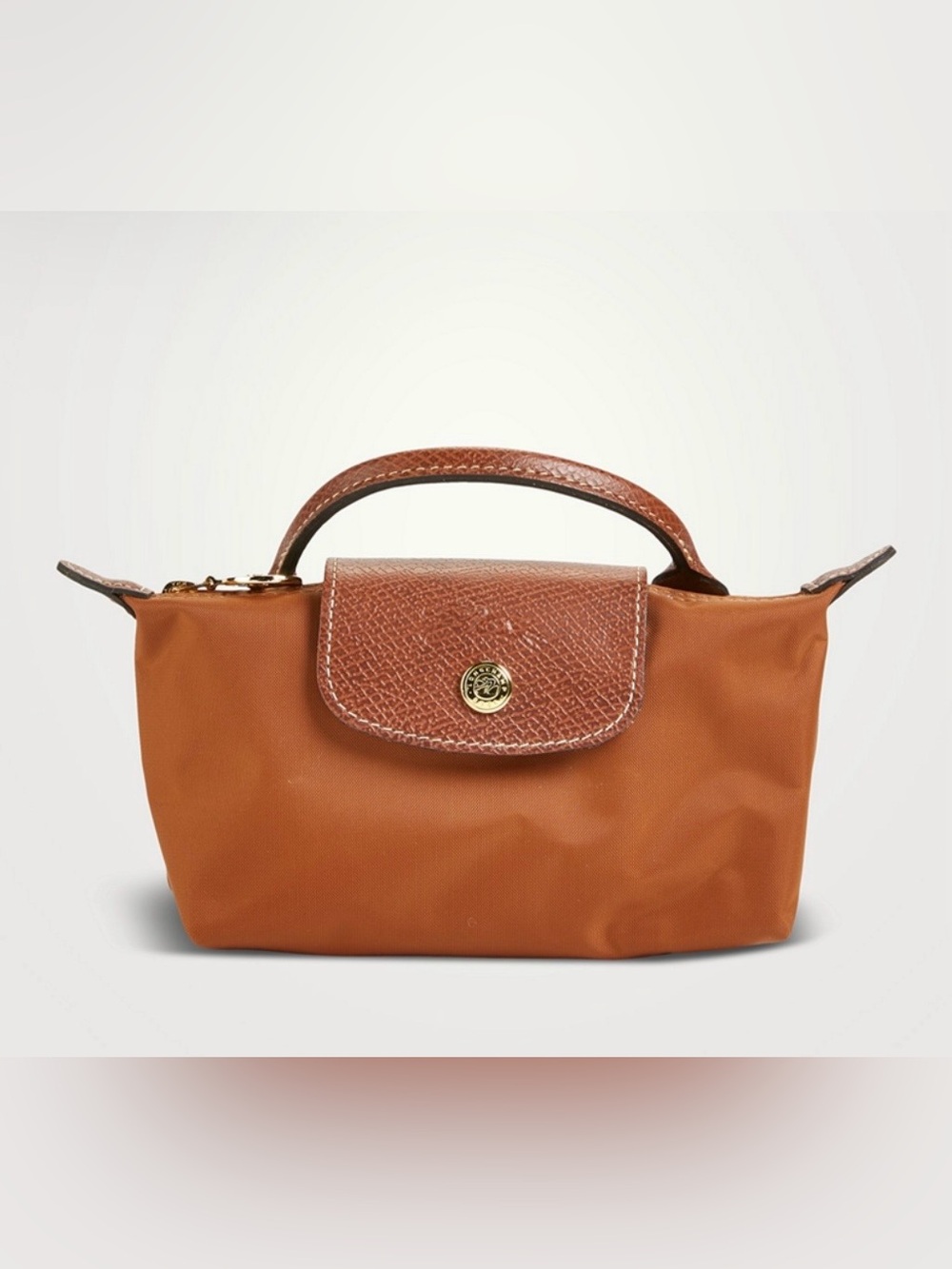 Longchamp Mini Top-Handle Bag pouch in Cognac and Tan